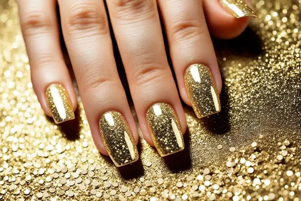 Unhas com glitter dourado Unhas com glitter dourado