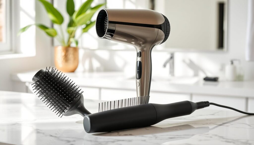secador de cabelo e escova